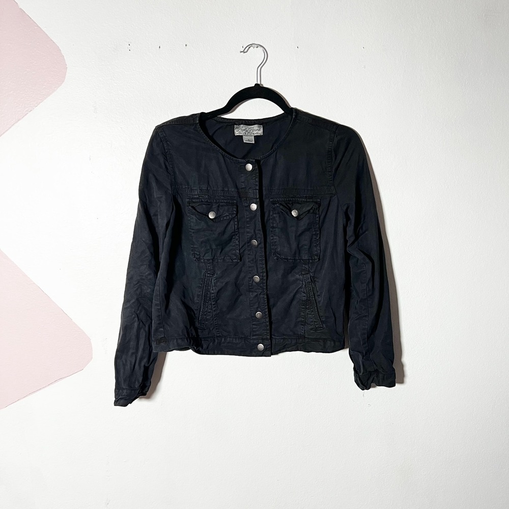 Lucky Brand Utility Jacket Womens Small Black Pockets Boho